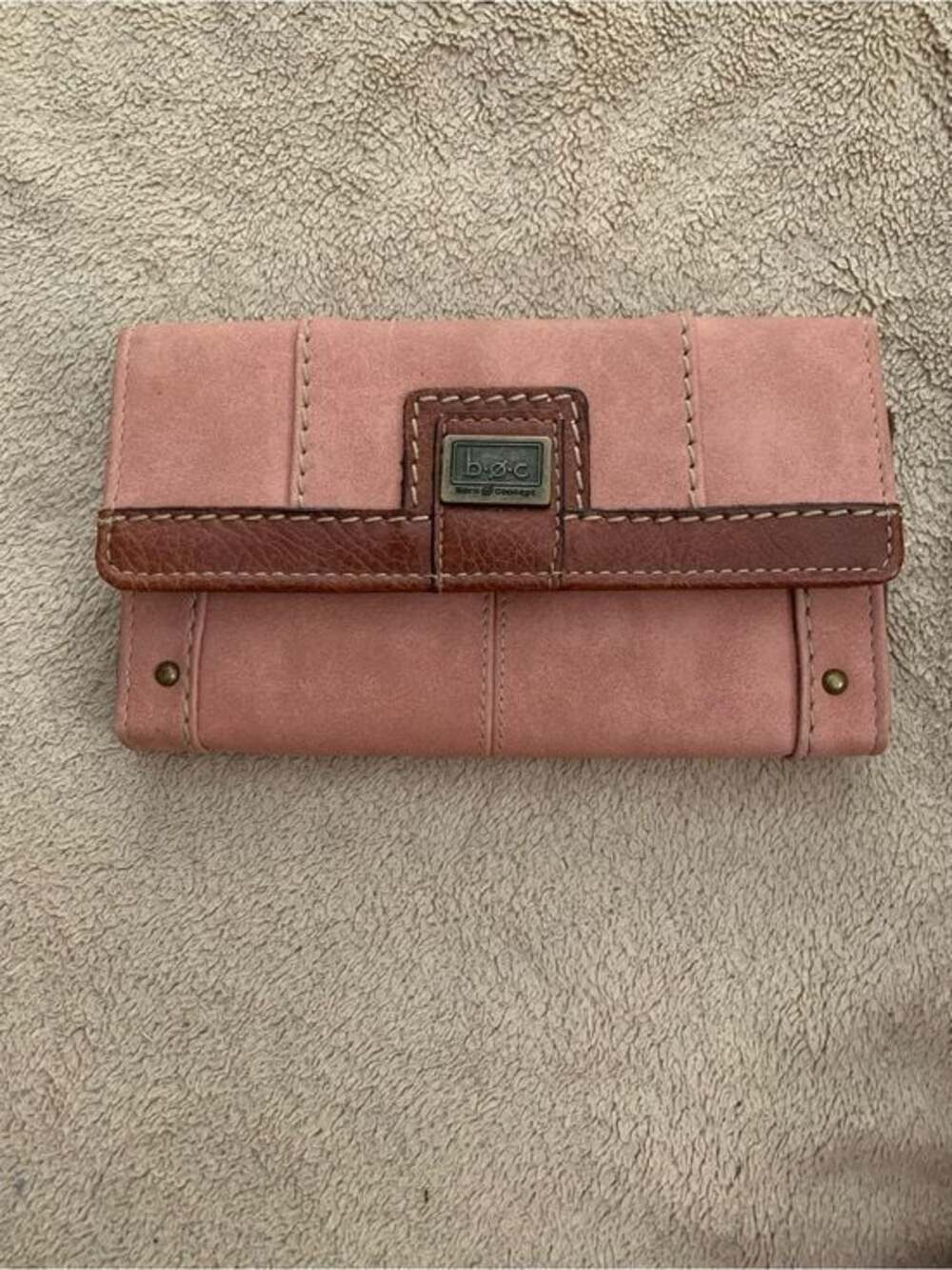 b.o.c. Blush Pink and Brown Suede Continental Wallet
